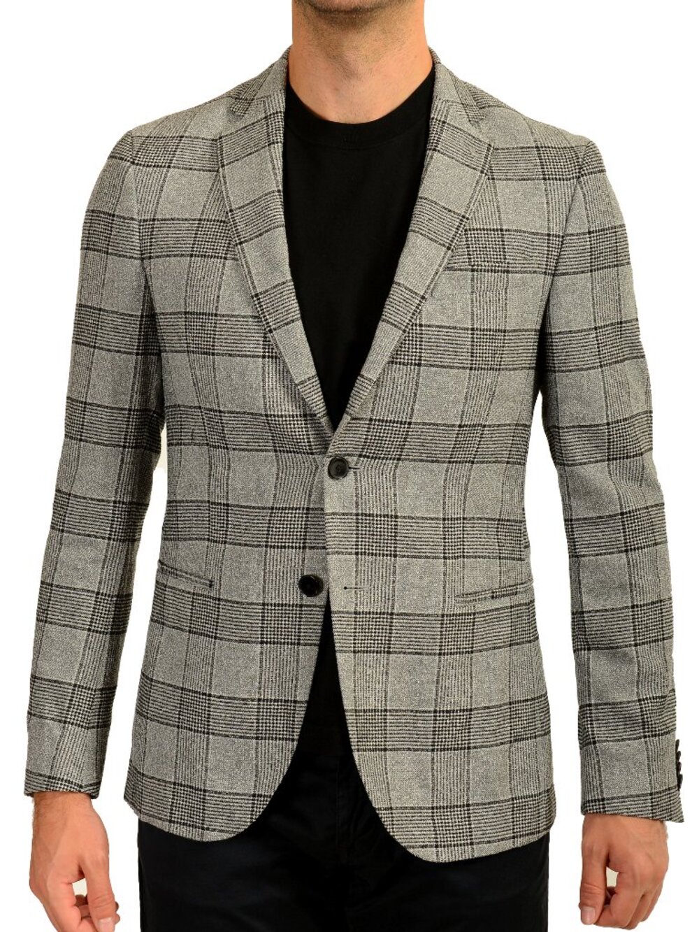 Hugo Boss Men's "Norvin4-J" Slim Fit Gray Plaid Two Button Blazer US 38R IT 48R